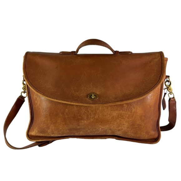 Genuine Vintage COACH Tan Leather Lexington Briefcase Messenger Bag - Picture 1 of 10